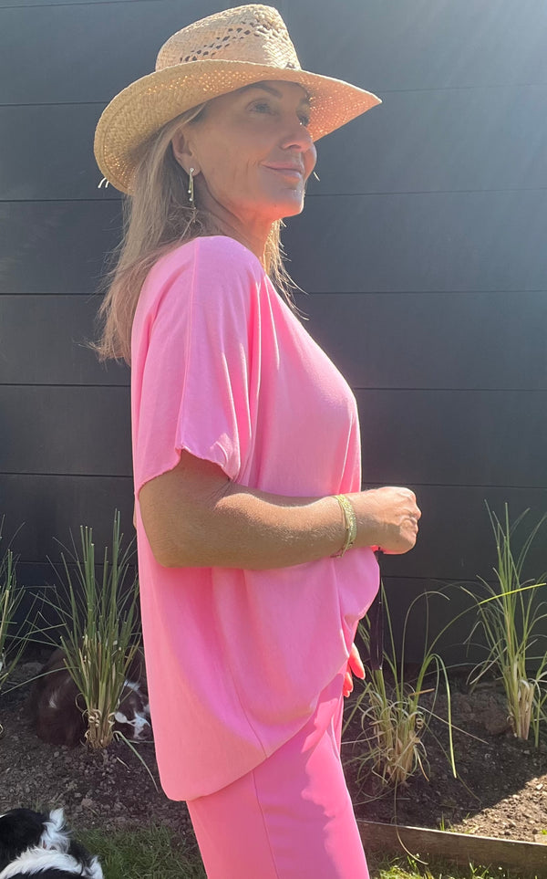 Top Alizia rose fluo