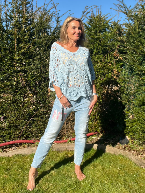 Pull Crochet Hena Bleu🩵