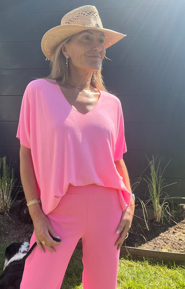 Top Alizia rose fluo