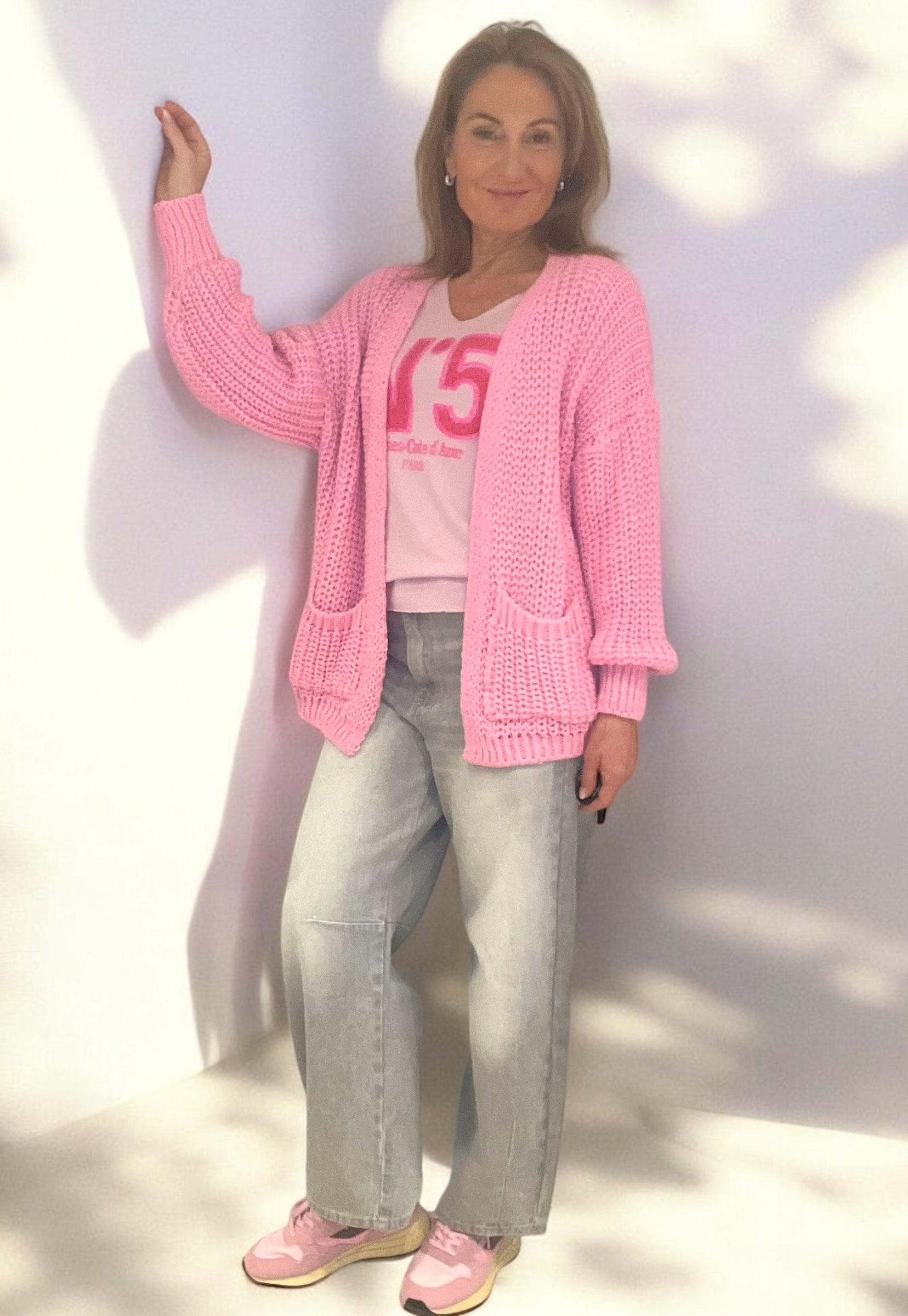 Gilet grosse maille rose