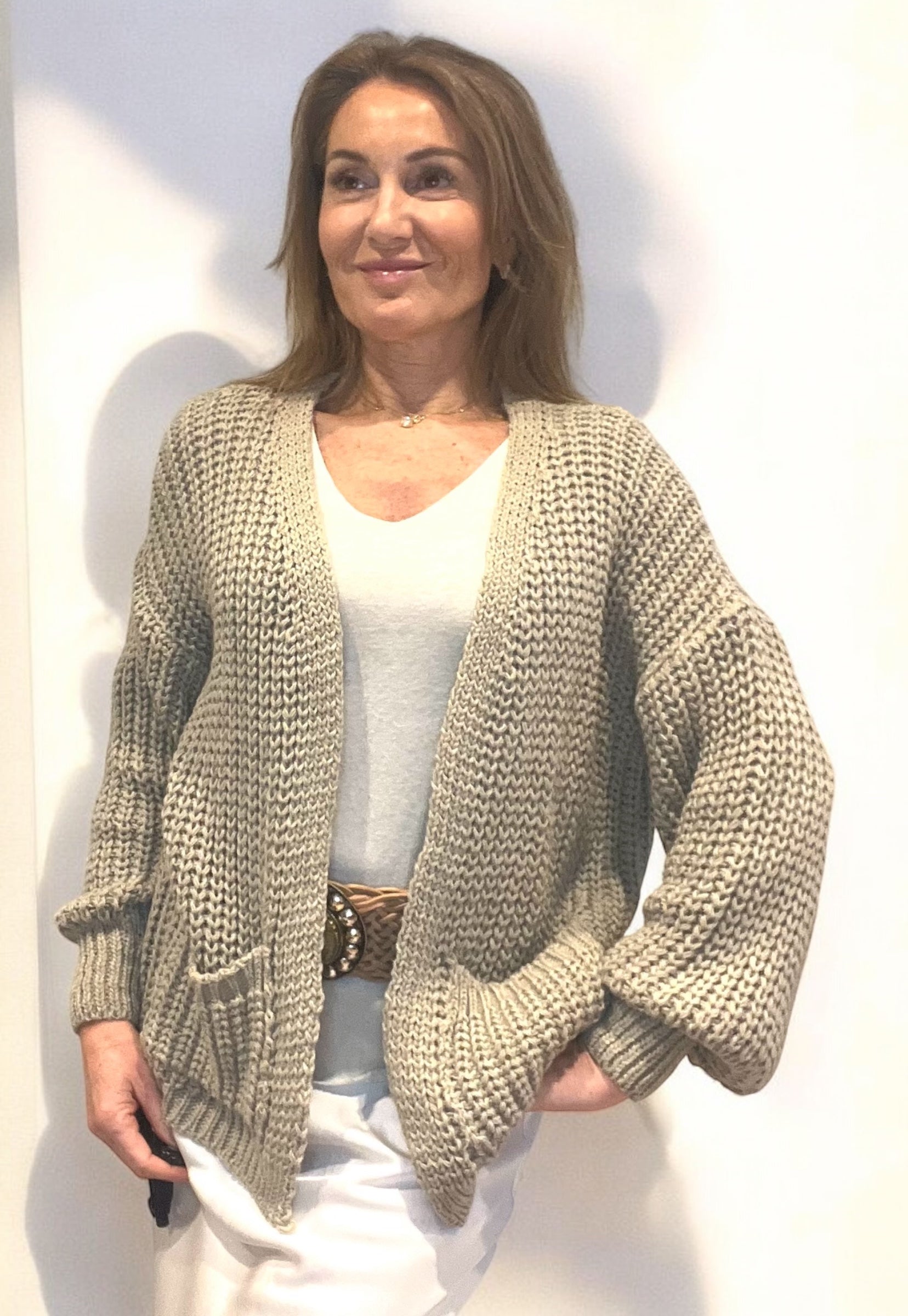 Gilet grosse maille beige