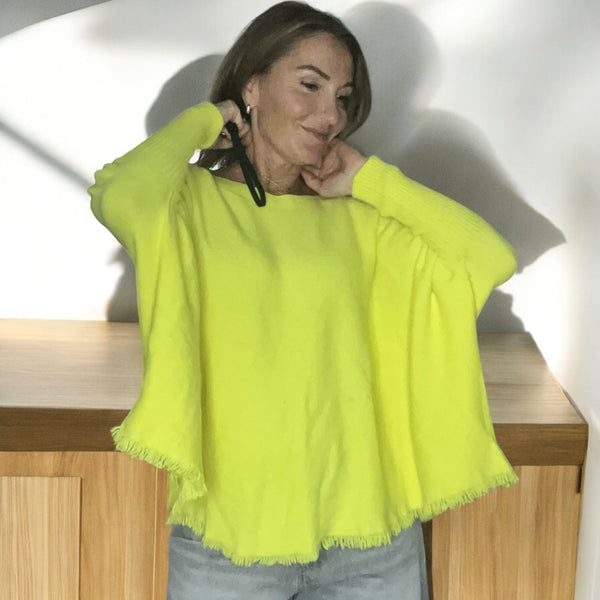 Pull à franges jaune fluo