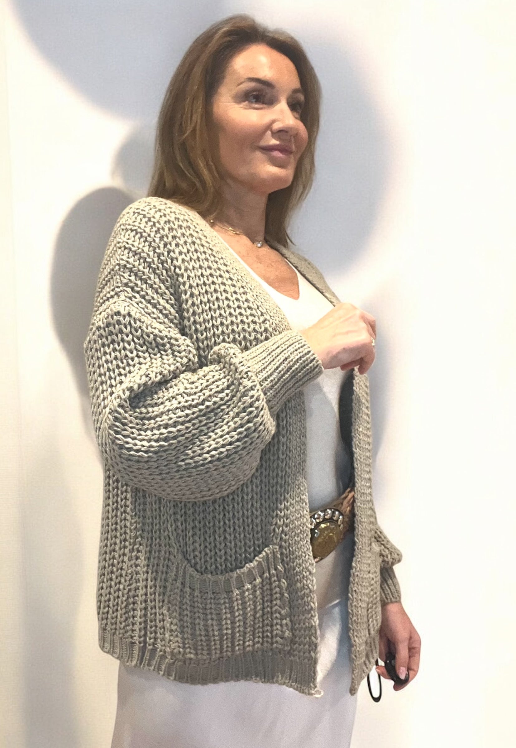 Gilet grosse maille beige