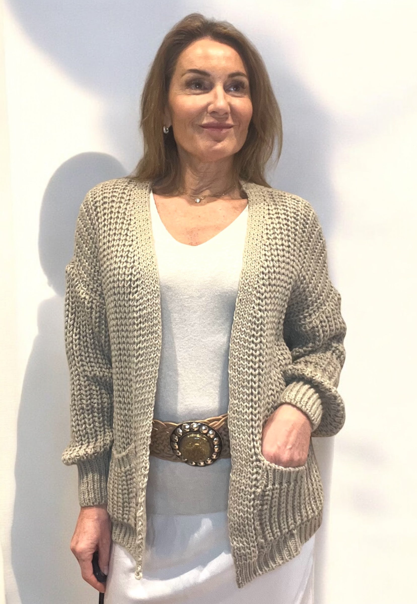 Gilet grosse maille beige