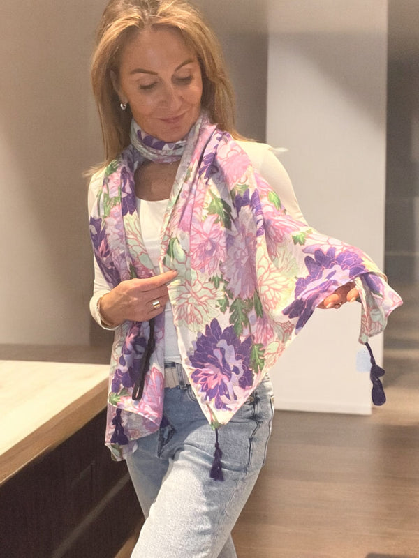 Foulards fleurs parme