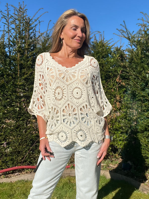 Pull Crochet Hena beige