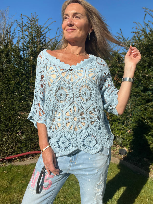 Pull Crochet Hena Bleu🩵