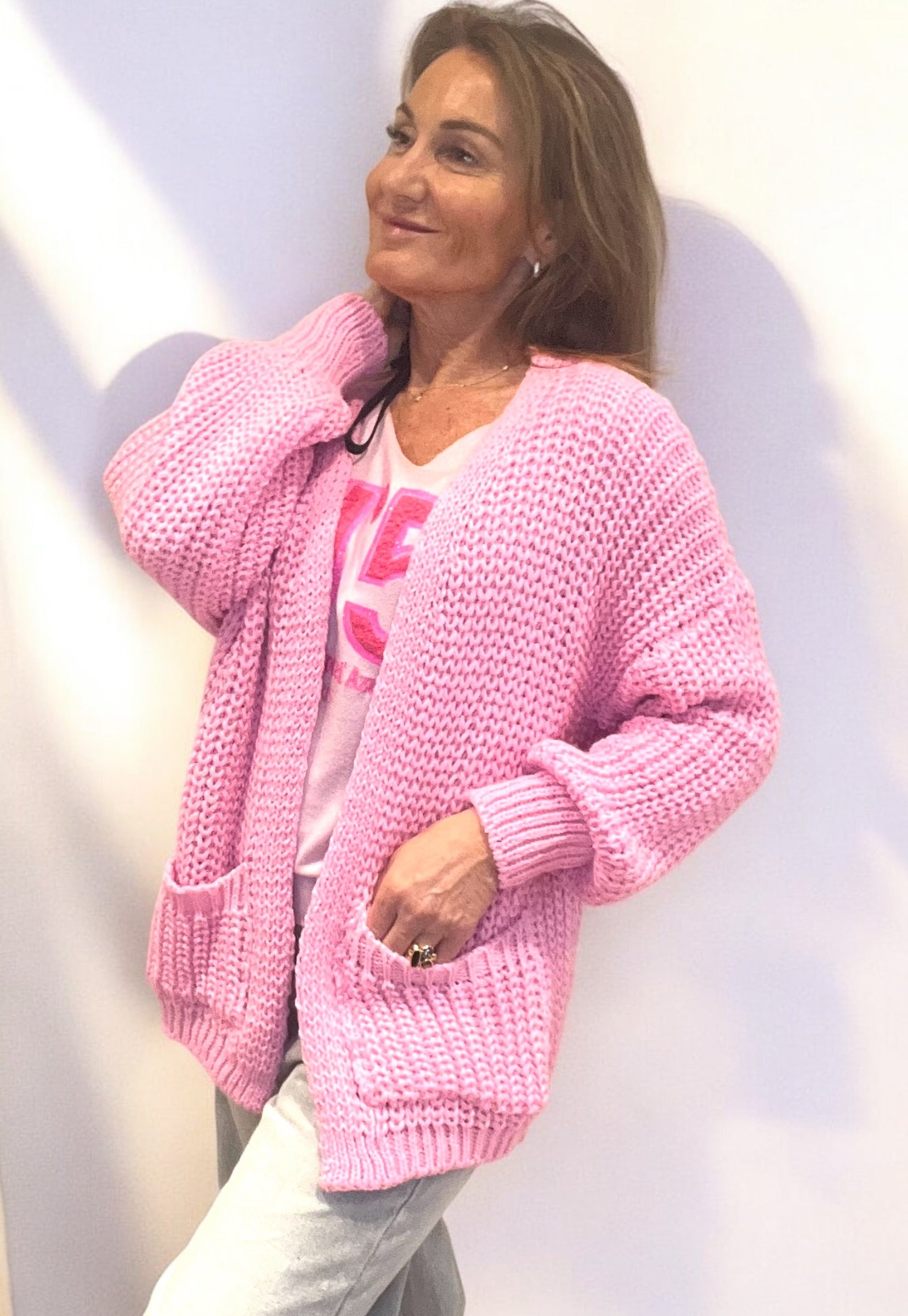 Gilet grosse maille rose