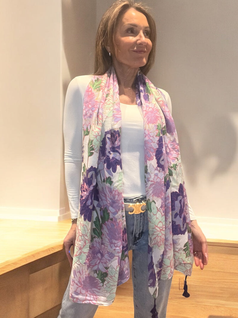 Foulards fleurs parme
