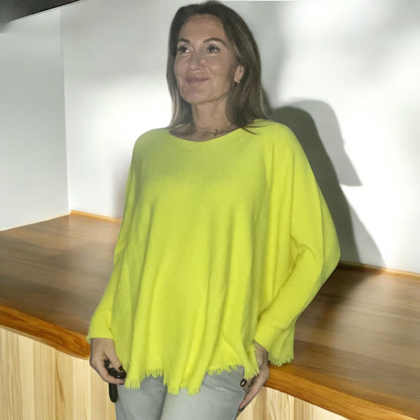 Pull à franges jaune fluo