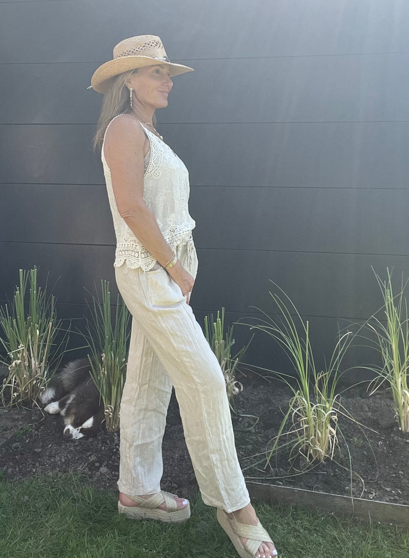 Pantalon Lino Ficelle