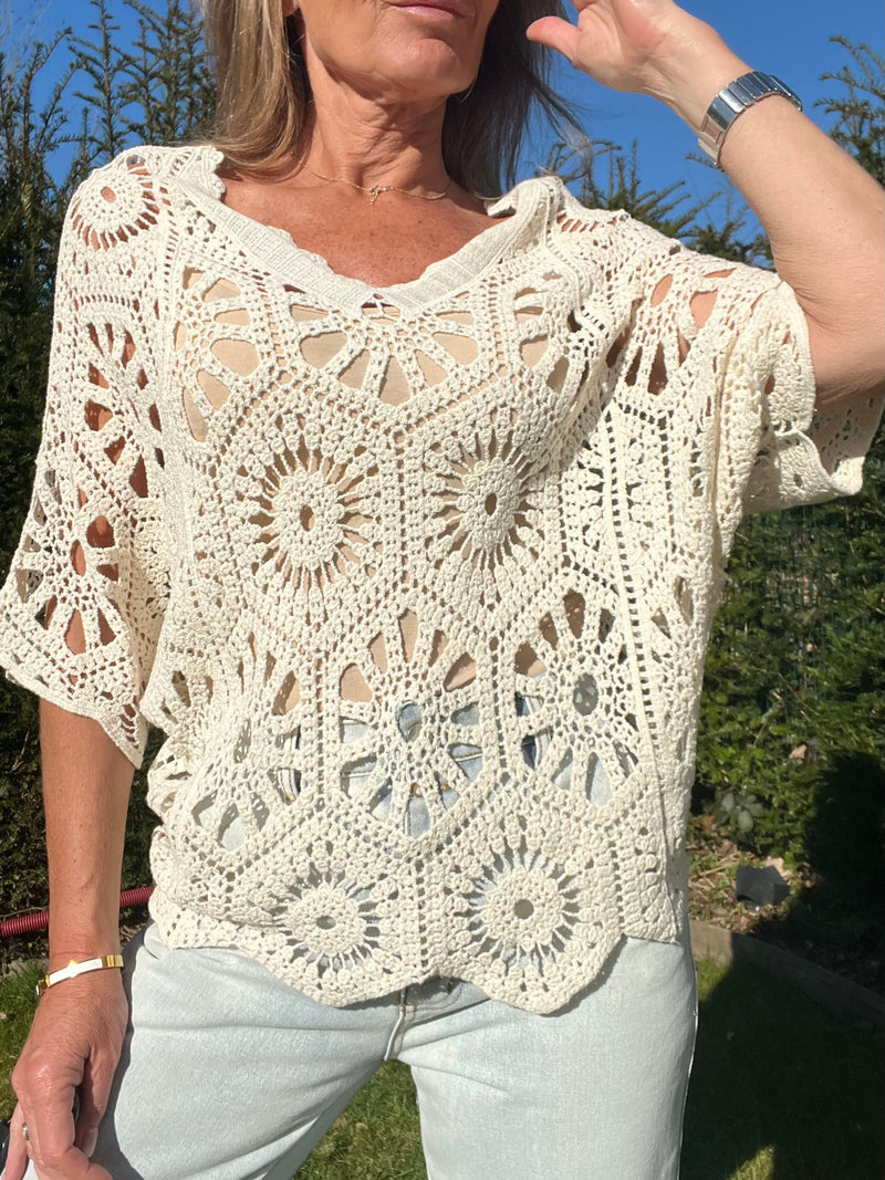 Pull Crochet Hena beige