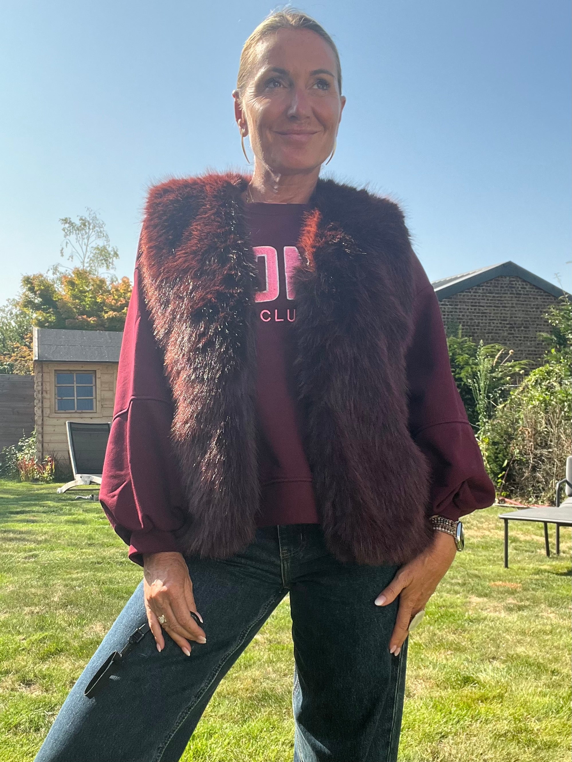 Veste fourrure bordeaux